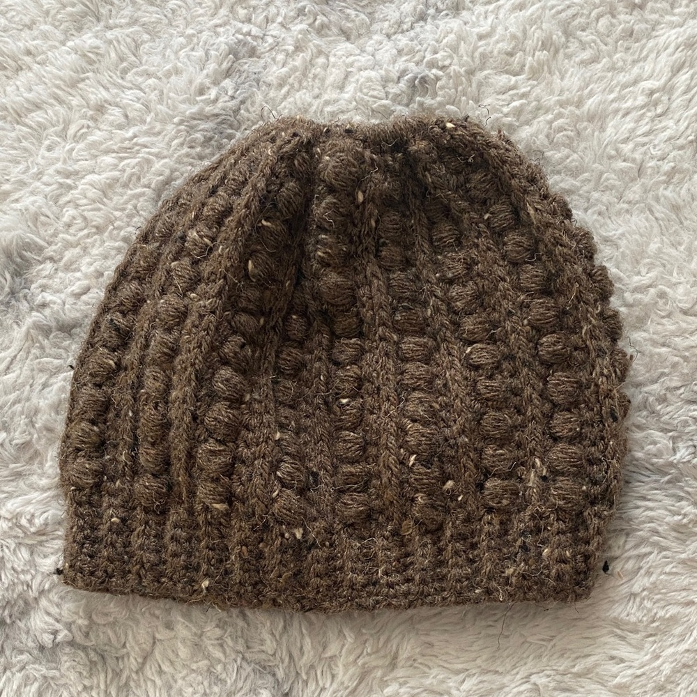 Brown Knit Beanie with a Pony Tail hole